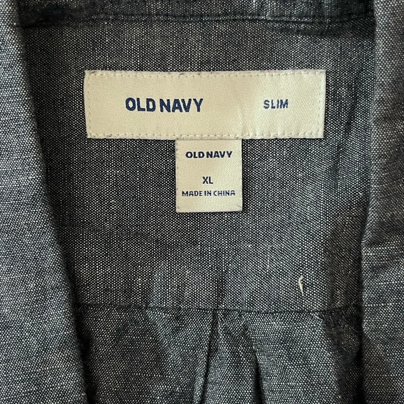 Old Navy Shirt XL Blue Linen & Cotton Blend Chambray Slim Fit Travel Outdoor - Picture 3 of 5